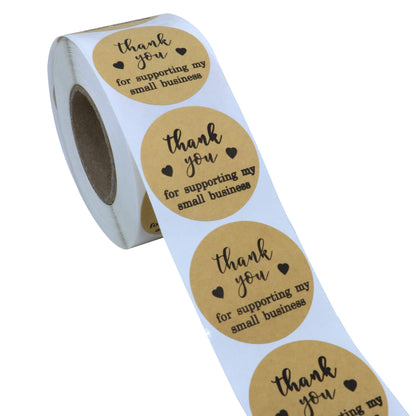 Hybsk 1.5 Inch Round Kraft Thank You for Supporting My Small Business Stickers / 500 Labels Per Roll