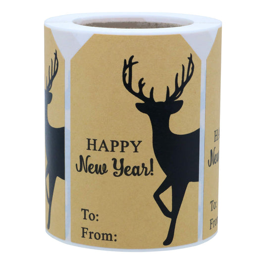 Hybsk 2 x 3 Inch Santa Claus Happy New Year Stickers with Elk, Kraft Paper Christmas Labels 200 Total Labels