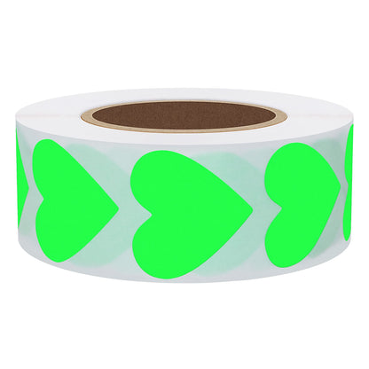 Hybsk Fluorescence Green 30mm Love Heart Shape Stickers Adhesive Label 1,000 Per Roll (Fluorescence Green)