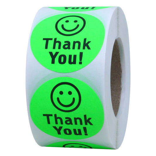 Hybsk Fluorescent Green Smiley Face Thank You Stickers Happy Face Stickers Adhesive Labels