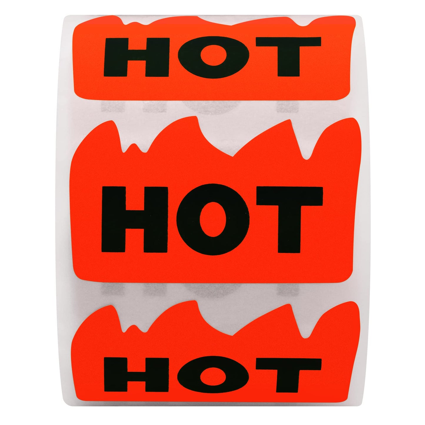 Hybsk 2 x 1-1/5 Inch Fluorescent Red Hot Flame Sticker HOT Imprint 500 Labels Per Roll