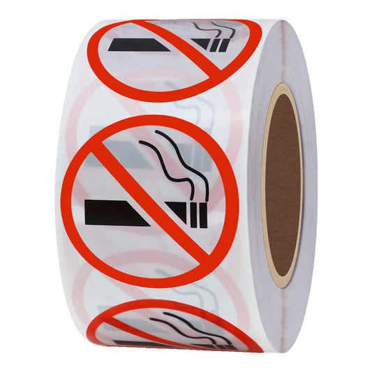 Hybsk Clear Vinyl No Smoking Logo Warning Stickers 2 inch Round 300 Total Per Roll