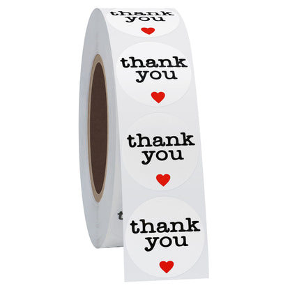 Hybsk Thank You Stickers with Red Heart 1 Inch Round 1,000 Adhesive Labels Per Roll (red Heart)