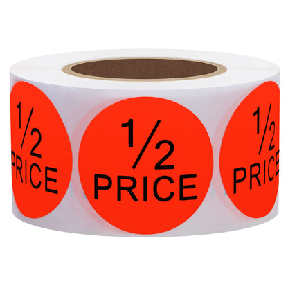 Hybsk 1.5" Round Fluorescent Bright Red Half Price Stickers Total 500 Per Roll