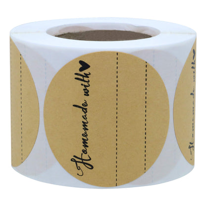 Hybsk Kraft Homemade with Love Stickers with Lines for Writing 2 Inch Round Total