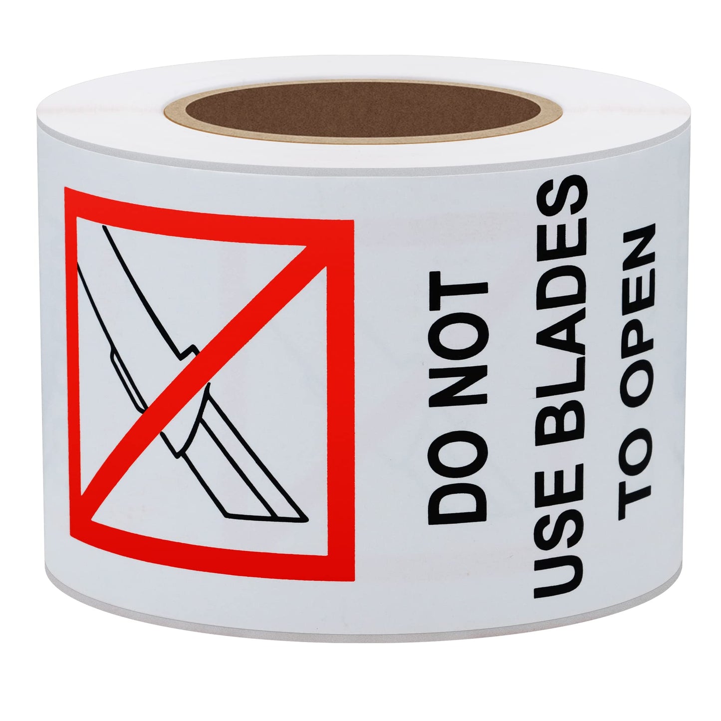 Hybsk 2x4 Inch Red and Black "Do Not Use Blades to Open" Warning Labels Stickers Total 200 Labels Per Roll