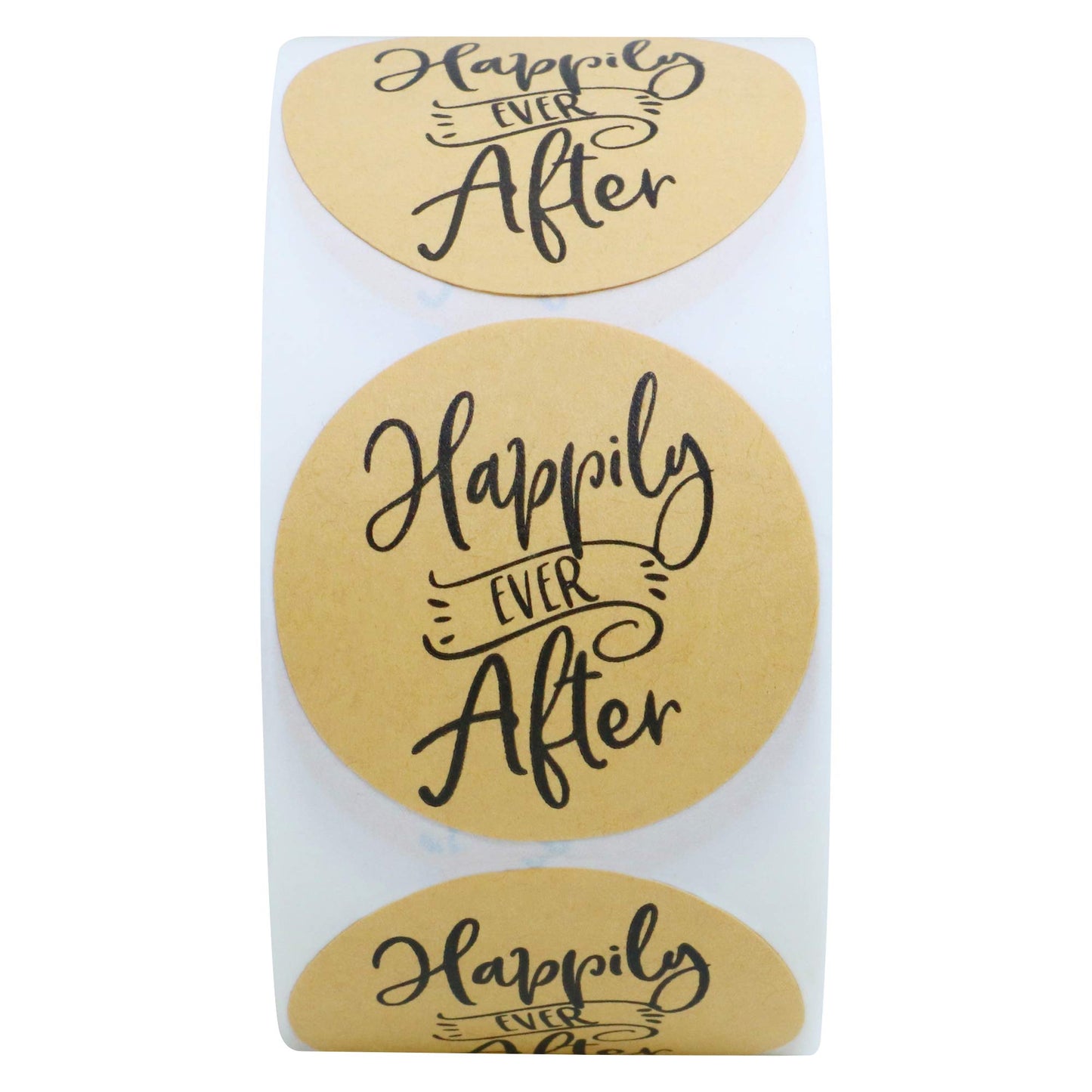 Hybsk Kraft Happily Ever After Stickers 1.5 Inch Round Total 500 Labels Per Roll