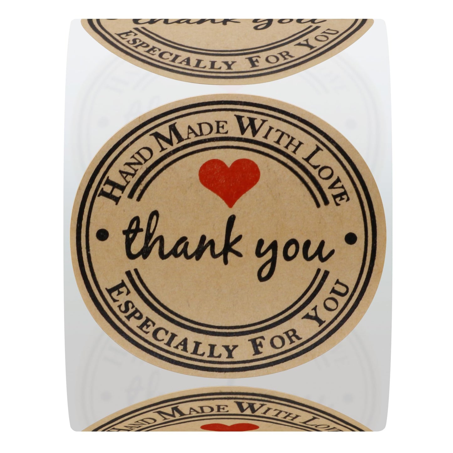 Hybsk Kraft Thank You Hand Made with Love with Red Heart Stickers 2 Inch Round Total 300 Adhesive Labels Per Roll