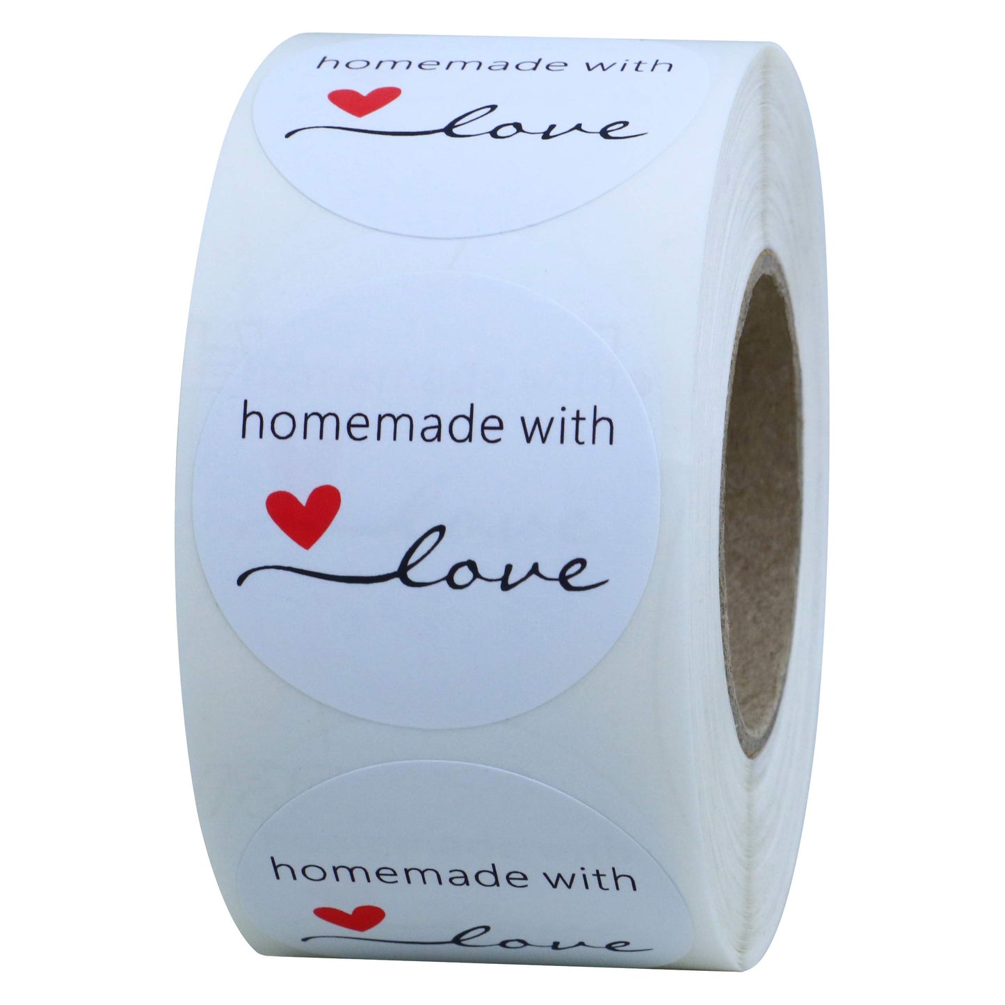 Hybsk Kraft Homemade with Love Stickers 1.5" Inch Round Total 500 Adhesive Labels Per Roll