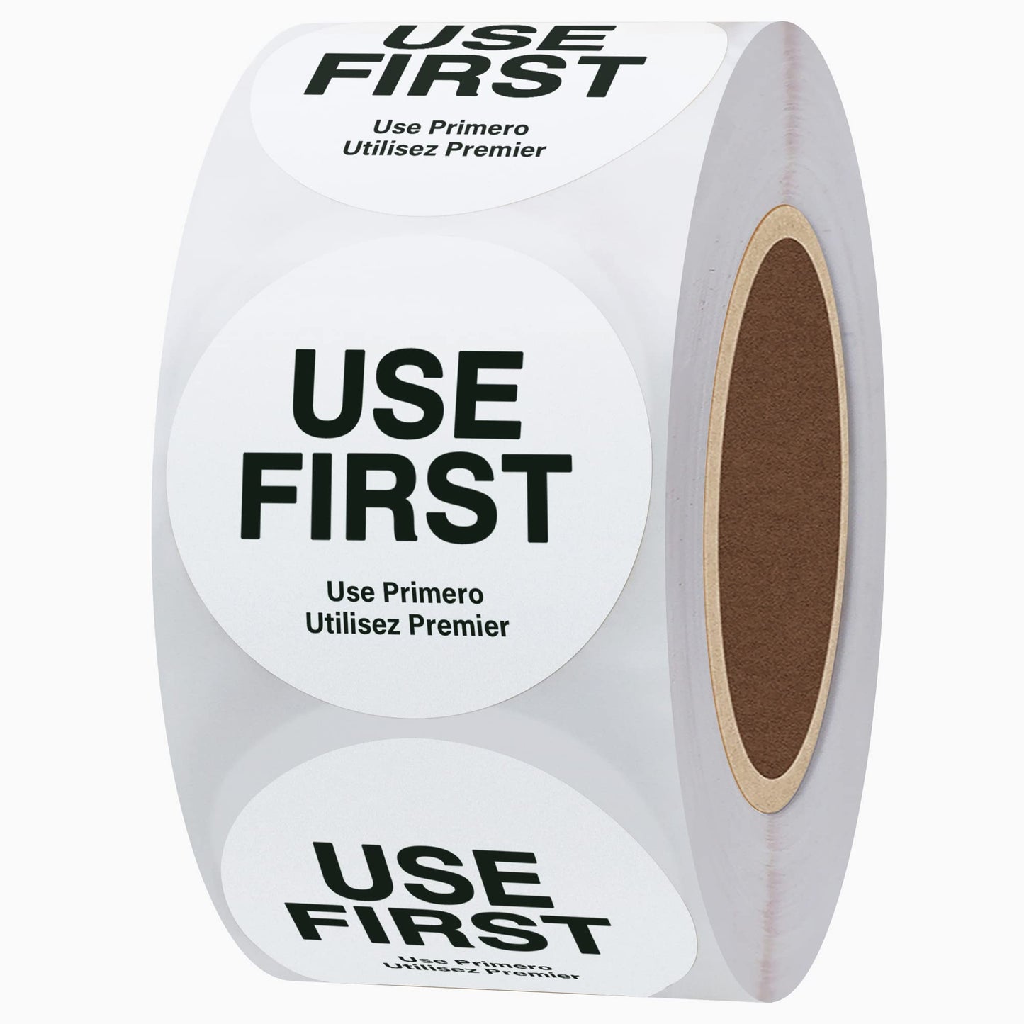 Hybsk Orange "USE First" Trilingual Removable Label 1.5 Inch Total 500 Labels Per Roll