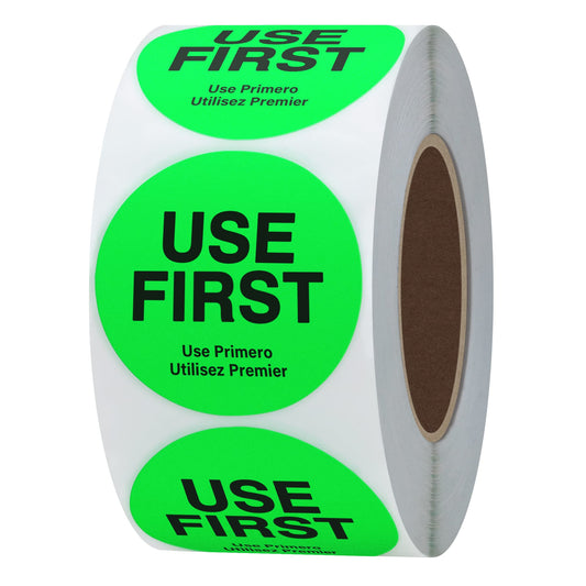 Hybsk 1.5 Inch Fluorescence"USE First" Stickers Restaurant Kitchen Food Service FIFO Label Total 500 Labels Per Roll