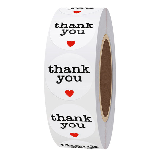 Hybsk Thank You Stickers with Red Heart 1 Inch Round 1,000 Adhesive Labels Per Roll (red Heart)