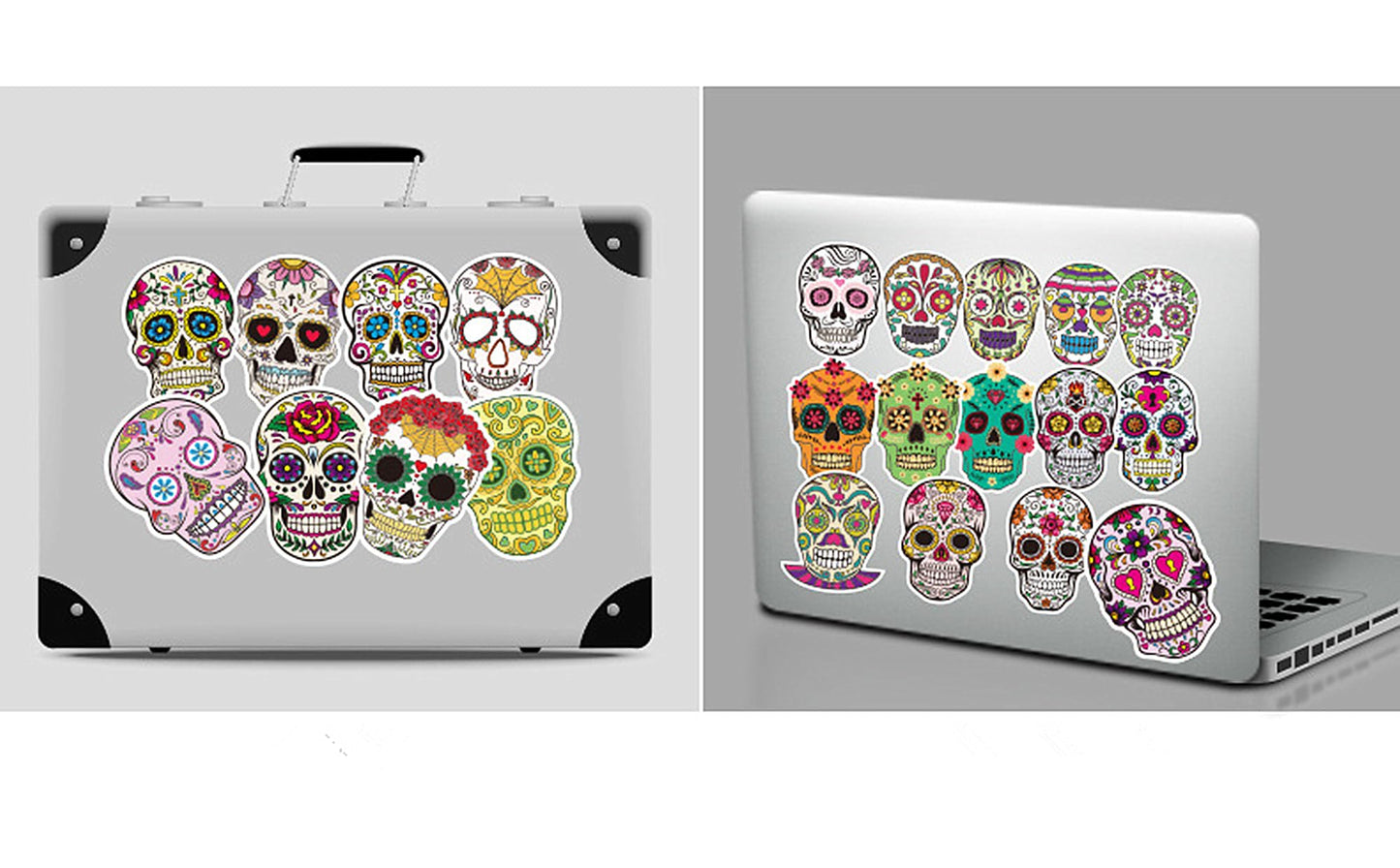 Hybsk Halloween Sugar Skull Stickers Waterproof Removable Day of The Dead Mexican Decals Dia de Los Muertos Decor Labels for Bottle Luggage Bike Skateboard PVC Decal (50 Pack)