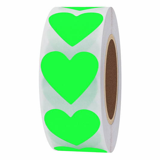 Hybsk Fluorescence Green 30mm Love Heart Shape Stickers Adhesive Label 1,000 Per Roll (Fluorescence Green)