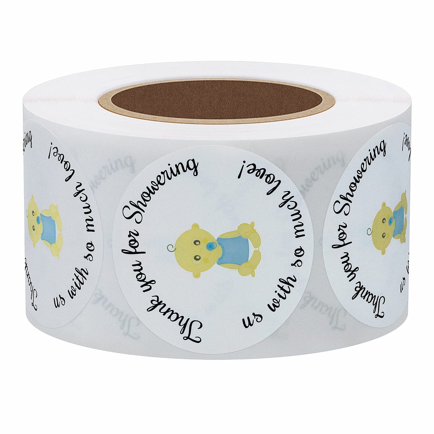 Hybsk 1.5 Inch Round Baby Shower Stickers, Thank You for Showering Us with So Much Love Blue Foot Print Total 500 Labels Per Roll