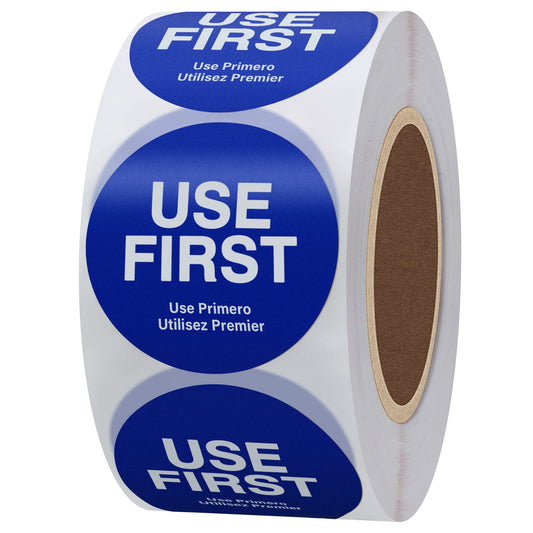 Hybsk Orange "USE First" Trilingual Removable Label 1.5 Inch Total 500 Labels Per Roll