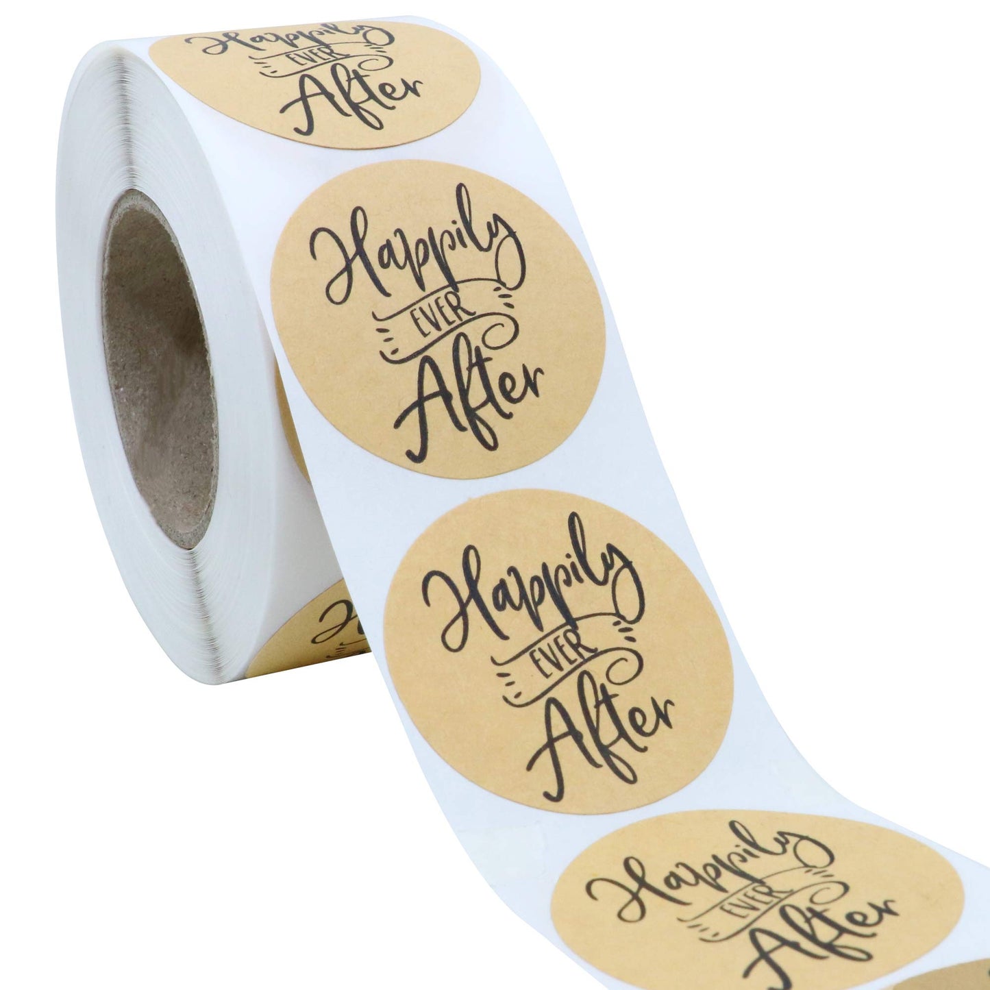 Hybsk Kraft Happily Ever After Stickers 1.5 Inch Round Total 500 Labels Per Roll