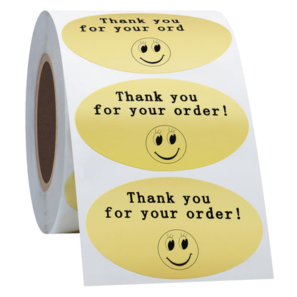 Hybsk 50mmx30mm Oval Gold Metallic Foil Thank You for Your Order Retail Mailing Stickers 500 Labels Per Roll