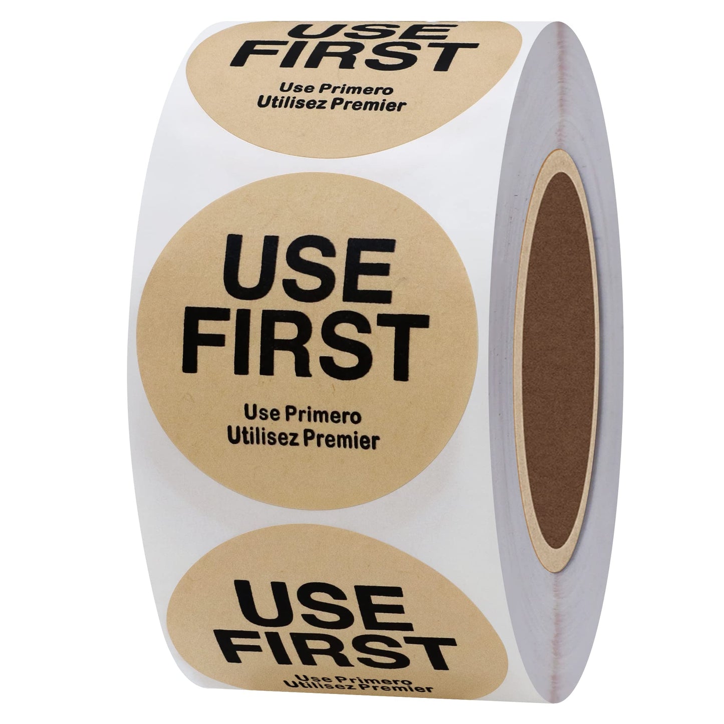 Hybsk Orange "USE First" Trilingual Removable Label 1.5 Inch Total 500 Labels Per Roll