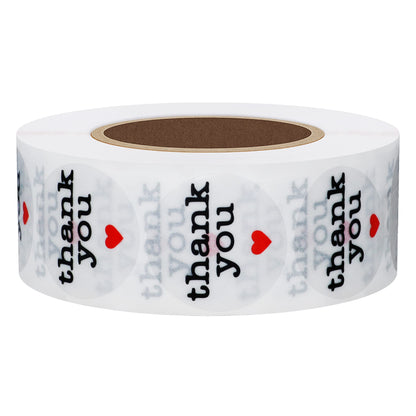 Hybsk Thank You Stickers with Black Heart 1 Inch Round 1,000 Adhesive Labels Per Roll (Transparent Material)