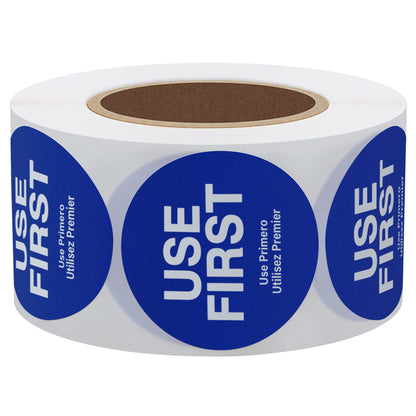 Hybsk Orange "USE First" Trilingual Removable Label 1.5 Inch Total 500 Labels Per Roll