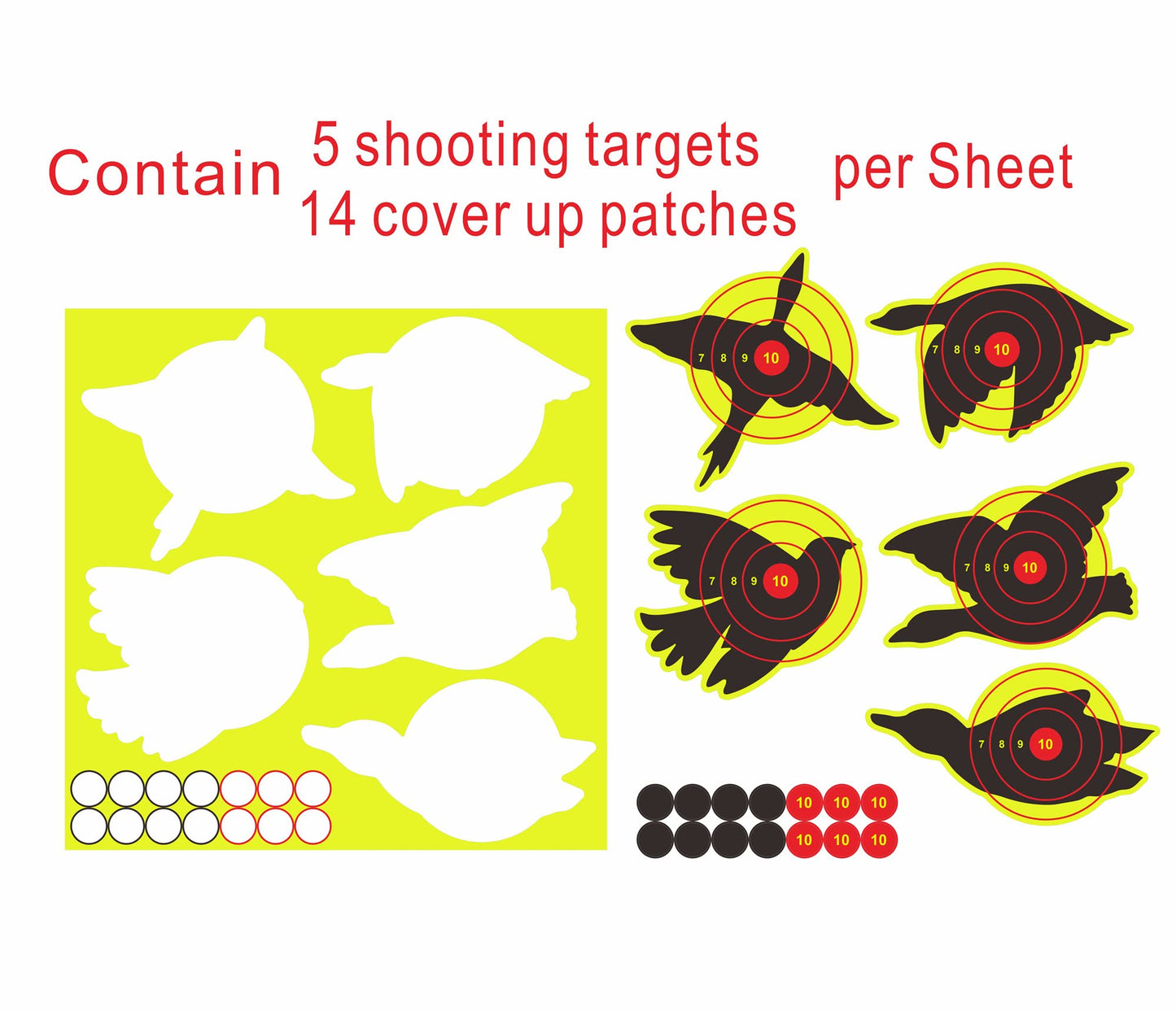Hybsk 12 Inch Reactive Splatter Shooting Targets with Birds and Pasters for BB Gun Air Rifle Pellet Gun Rifle Pistol Bright Fluorescent Yellow Upon Impact Self Adhesive Targets