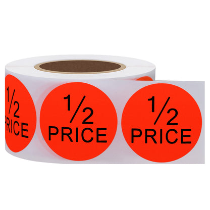 Hybsk 1.5" Round Fluorescent Bright Red Half Price Stickers Total 500 Per Roll