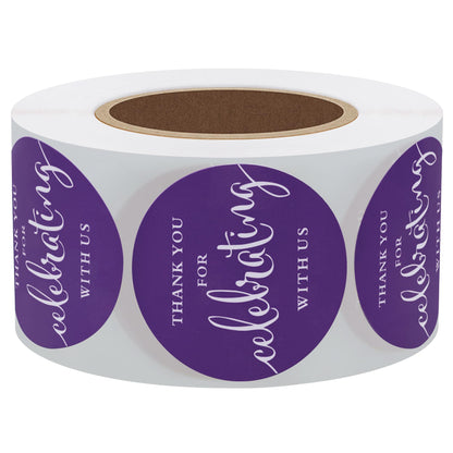 Hybsk Purple Thank You for Celebrating with Us Stickers 1.5" Round Total 500 Labels Per Roll