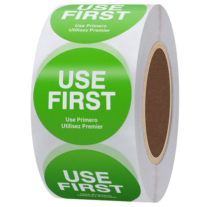 Hybsk Orange "USE First" Trilingual Removable Label 1.5 Inch Total 500 Labels Per Roll