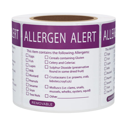 Hybsk Allergen Warning Stickers 2x2 inch 300pcs Square Removable Food Allergy Label for Restaurants