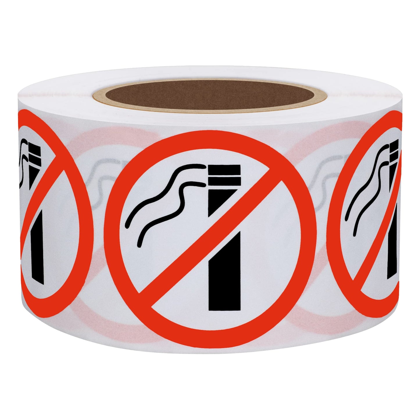 HYBSK No Smoking Logo Warning Stickers 1.5" Round 500 Total Per Roll