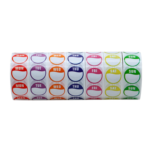 Hybsk 3/4 inch Day of Week Labels (Mon-Sun) FIFO Food Restaurant Day Dots Inventory Management Labels, 500 Labels per Roll, Total 3500 Stickers