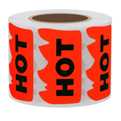 Hybsk 2 x 1-1/5 Inch Fluorescent Red Hot Flame Sticker HOT Imprint 500 Labels Per Roll