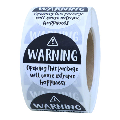 Hybsk Black and White Adorable Warning: Extreme Happiness Labels for Business Or Personal Use, 1.5 inch, 500 Small Business Stickers On a Roll