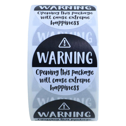 Hybsk Black and White Adorable Warning: Extreme Happiness Labels for Business Or Personal Use, 1.5 inch, 500 Small Business Stickers On a Roll