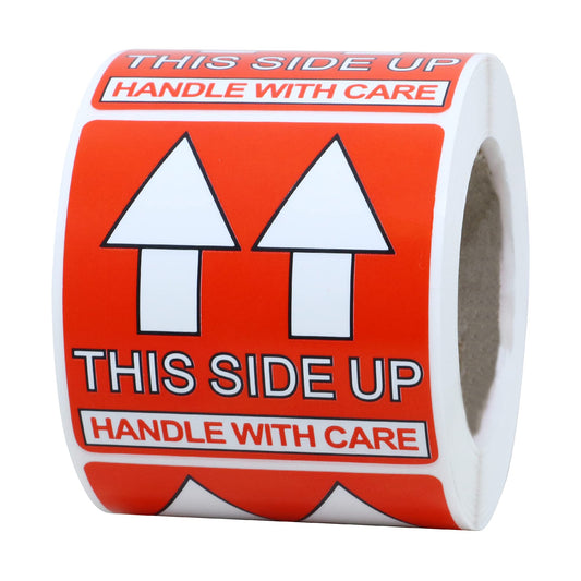 Hybsk 2x2 Inch This Side Up Warning Stickers for Shipping and Packing Total 300 Per Roll