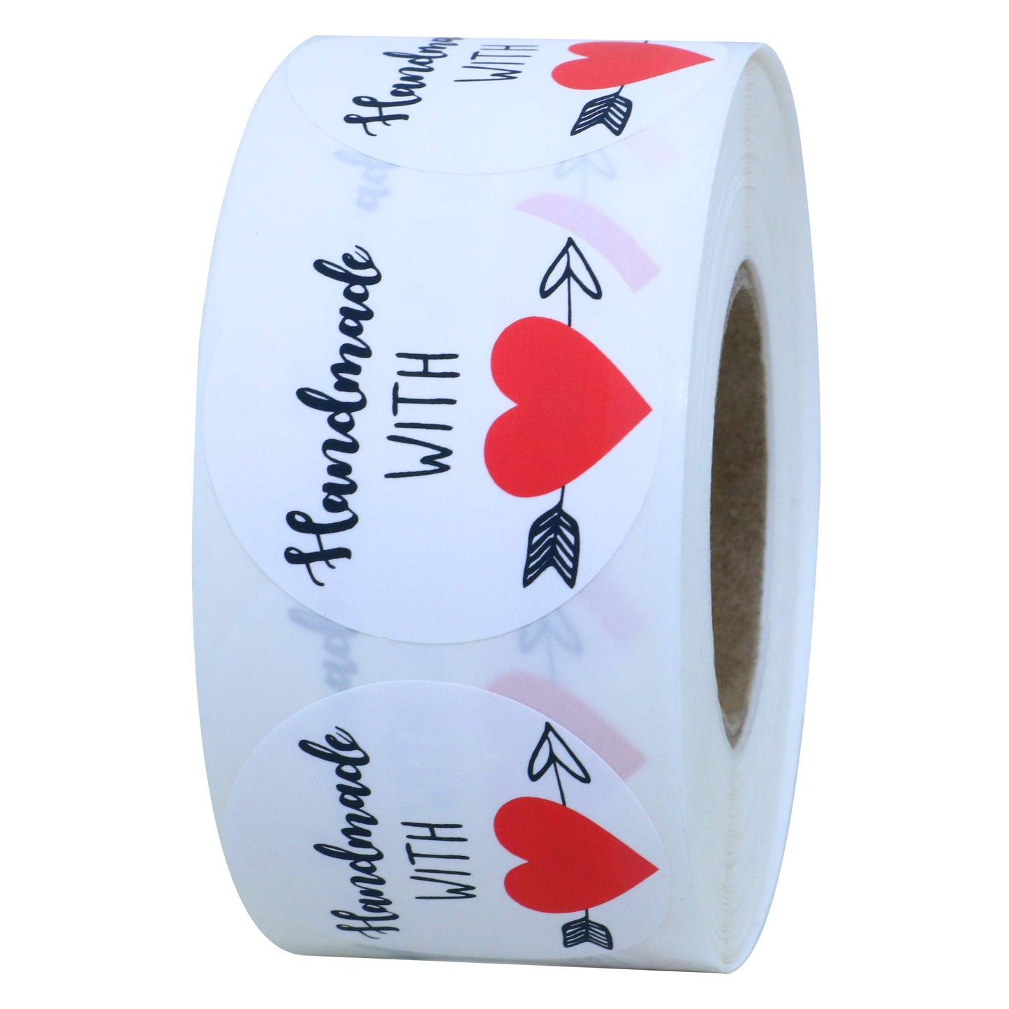 Hybsk Handmade with Love Stickers with Red Love Heart 1.5 Inch Round Total 500 Labels Per Roll