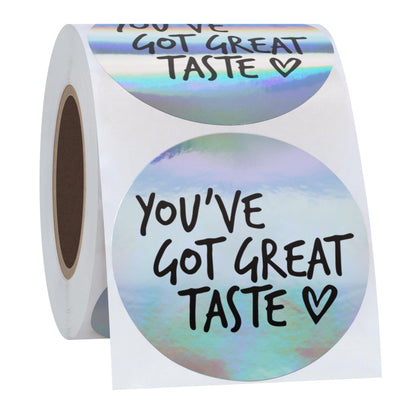 Hybsk You've Got Great Taste Stickers - Black Ink Holographic Silver Business Thank You Stickers, Shipping Stickers - 2 Inch Round 300 Total Labels