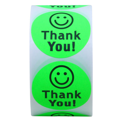 Hybsk Fluorescent Green Smiley Face Thank You Stickers Happy Face Stickers Adhesive Labels