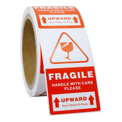 Hybsk 2x3.5 inch Fragile Handle with Care Upward Stickers Adhesive Label 200 Per Roll