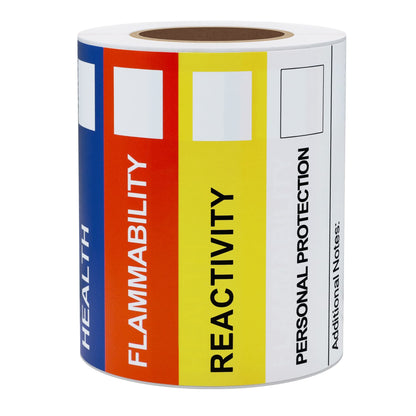 Hybsk "Health Flammability Reactivity" Labels/Stickers, 4" x 6", Multiple Colors, 100 Labels Per Roll