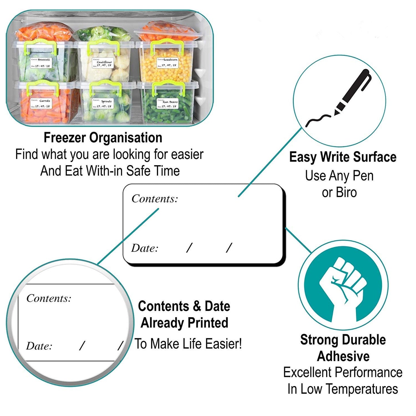 Hybsk Removable Freezer Labels Easy Peel Off - Frozen Food Storage Labels That Leave No Sticky Residue After Use