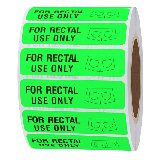 Hybsk for Rectal Use Only Stickers 1.5" x 3.75" Fluorescent Red Stickers with Permanent Adhesive 500 Labels Per Roll