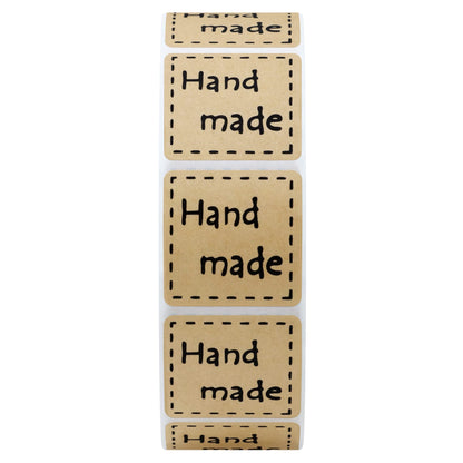 Hybsk Kraft Handmade Stickers with Black Font 1 Inch Square Total 1,000 Adhesive Labels Per Roll