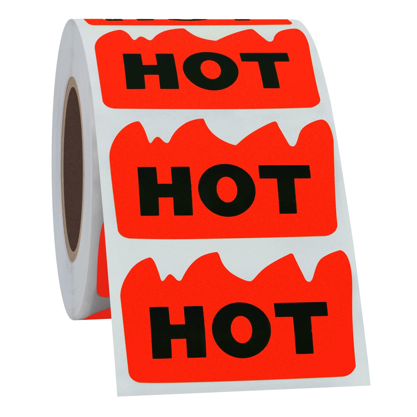 Hybsk 2 x 1-1/5 Inch Fluorescent Red Hot Flame Sticker HOT Imprint 500 Labels Per Roll