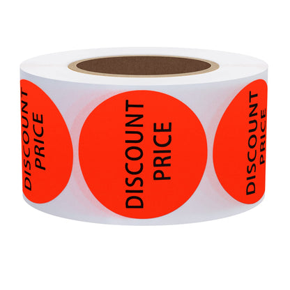 Hybsk Fluorescent Red Discount Price Stickers 1.5" Round Labels Total 500 Per Roll