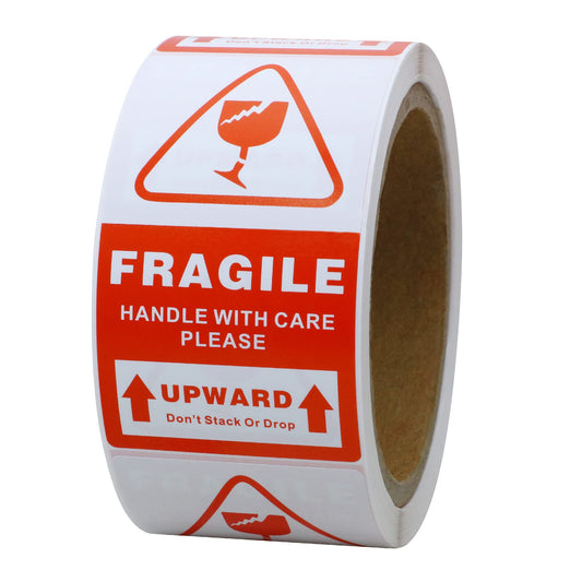 Hybsk 2x3.5 inch Fragile Handle with Care Upward Stickers Adhesive Label 200 Per Roll