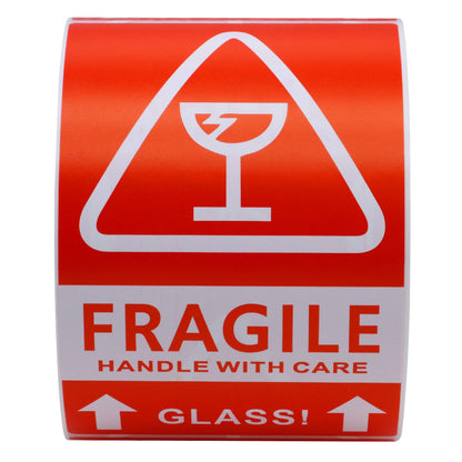 Hybsk 3x5 inch Fragile Handle with Care Glass Stickers Adhesive Label 100 Per Roll