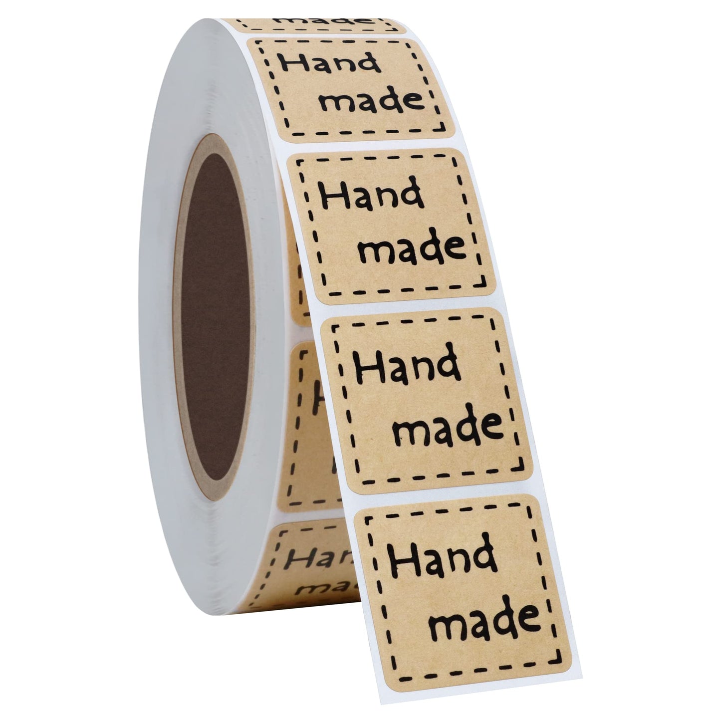 Hybsk Kraft Handmade Stickers with Black Font 1 Inch Square Total 1,000 Adhesive Labels Per Roll