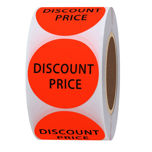 Hybsk Fluorescent Red Discount Price Stickers 1.5" Round Labels Total 500 Per Roll